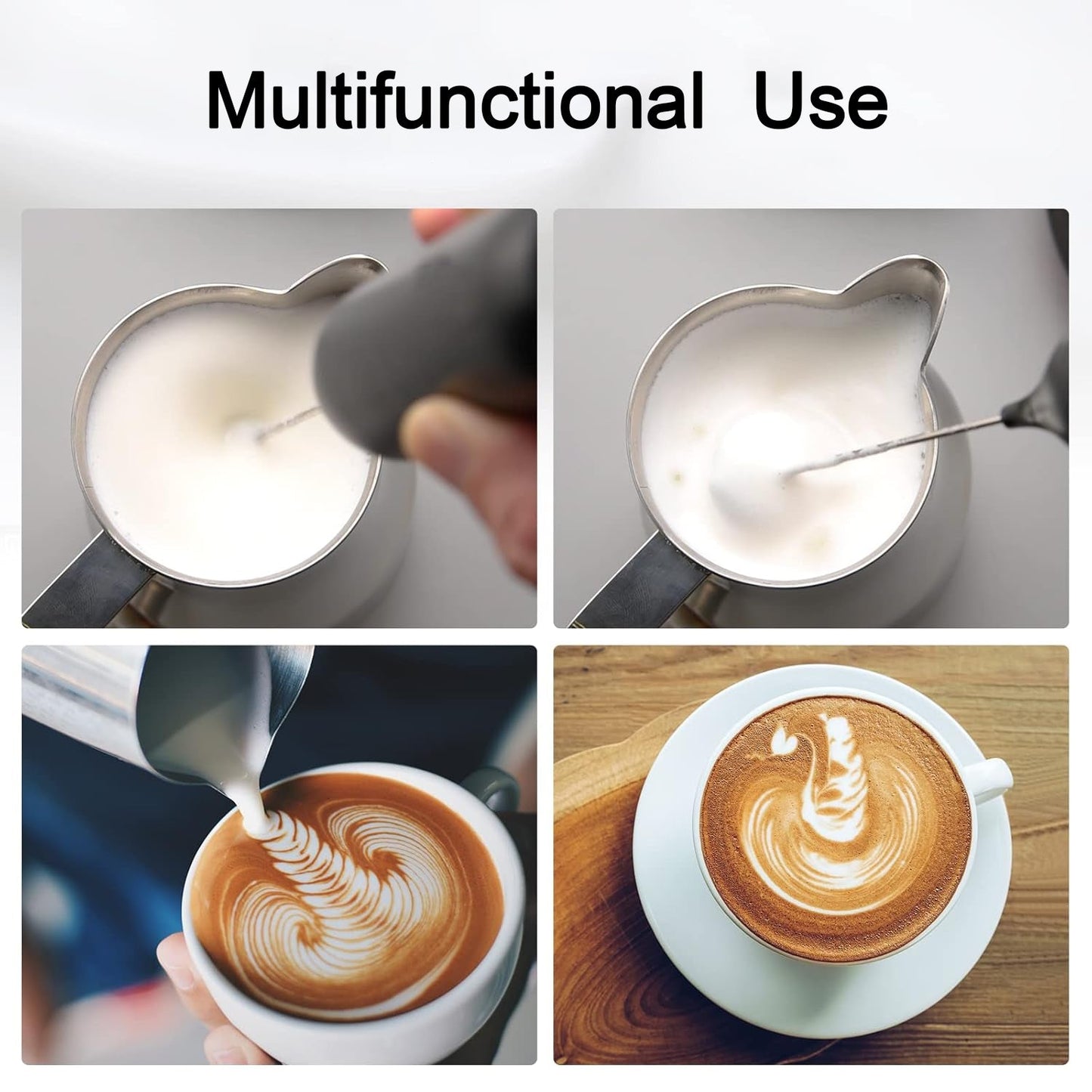 Electric Handheld Milk Frother with Steel Whisk