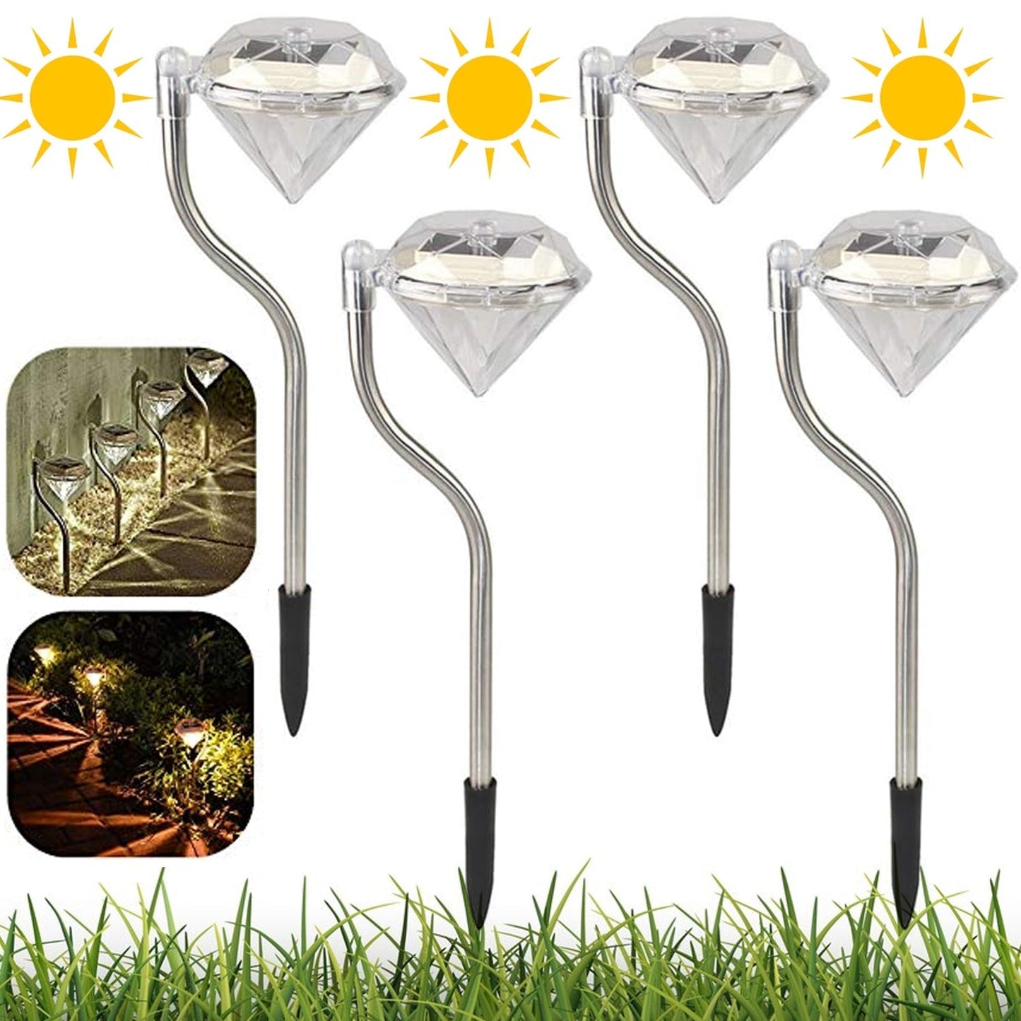 Diamond Shaped Solar Powered Outdoor Lights (4 Pcs Set)