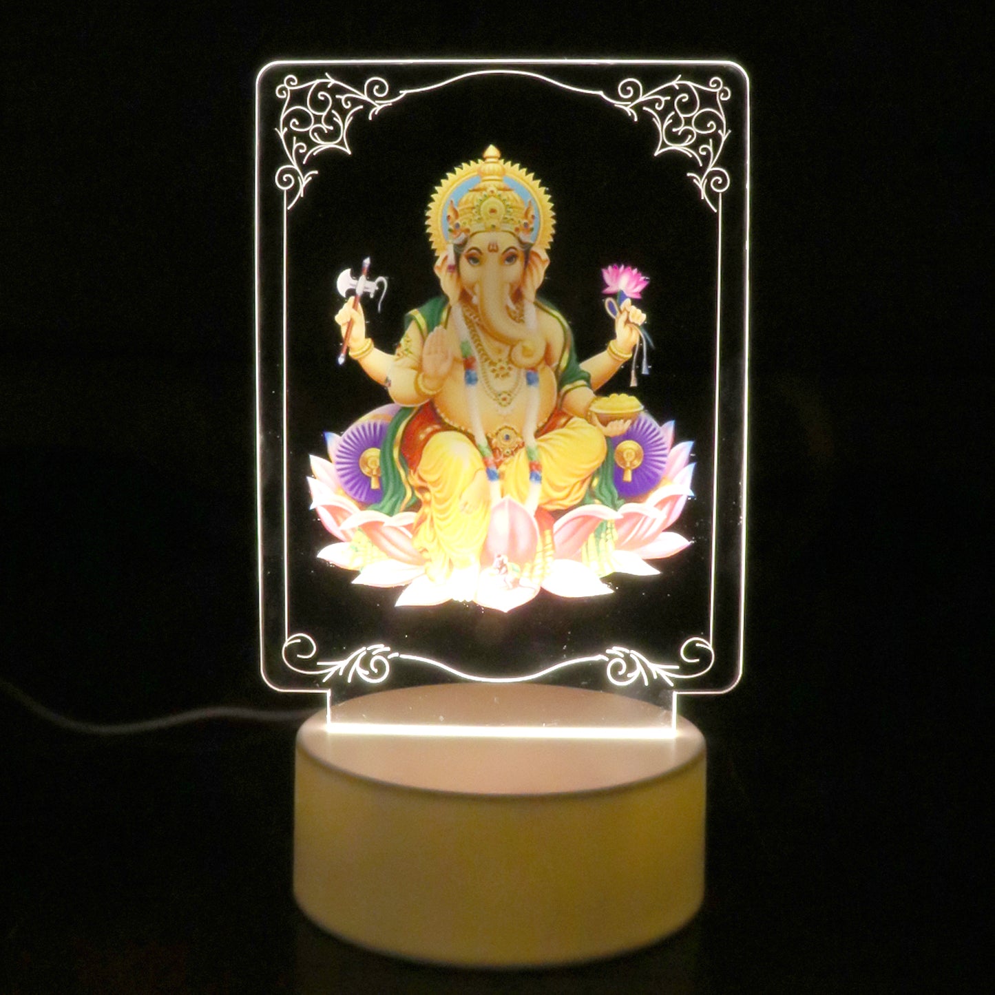 Beautiful 3d Lord Shree Ganesh Frame With Soft White Light