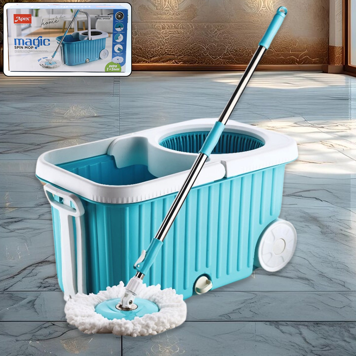 360 Spin Mop Cleaning System With Stainless Steel Spinner