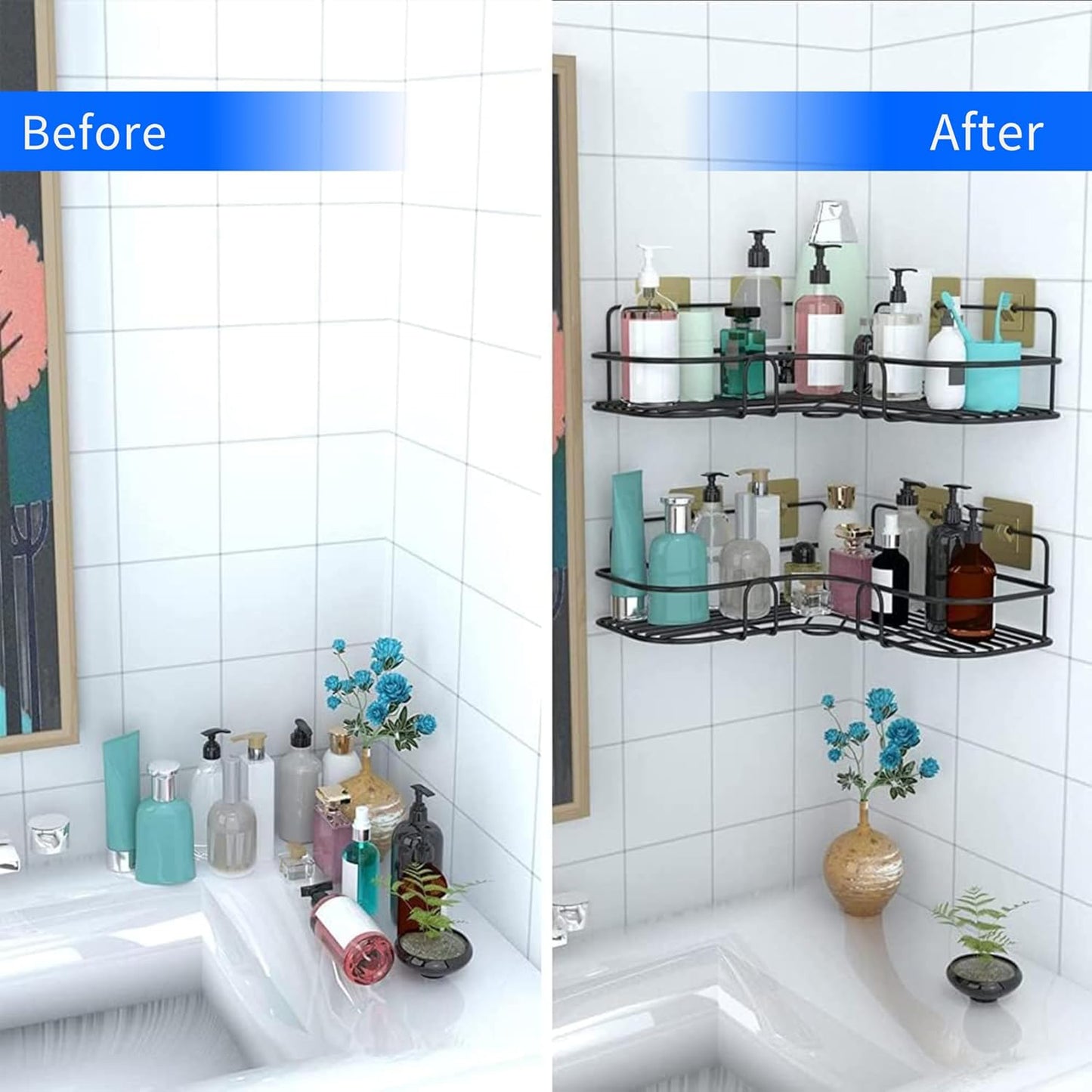 ) Metal Shower Shelf Set – No Drilling Required (2-Piece)