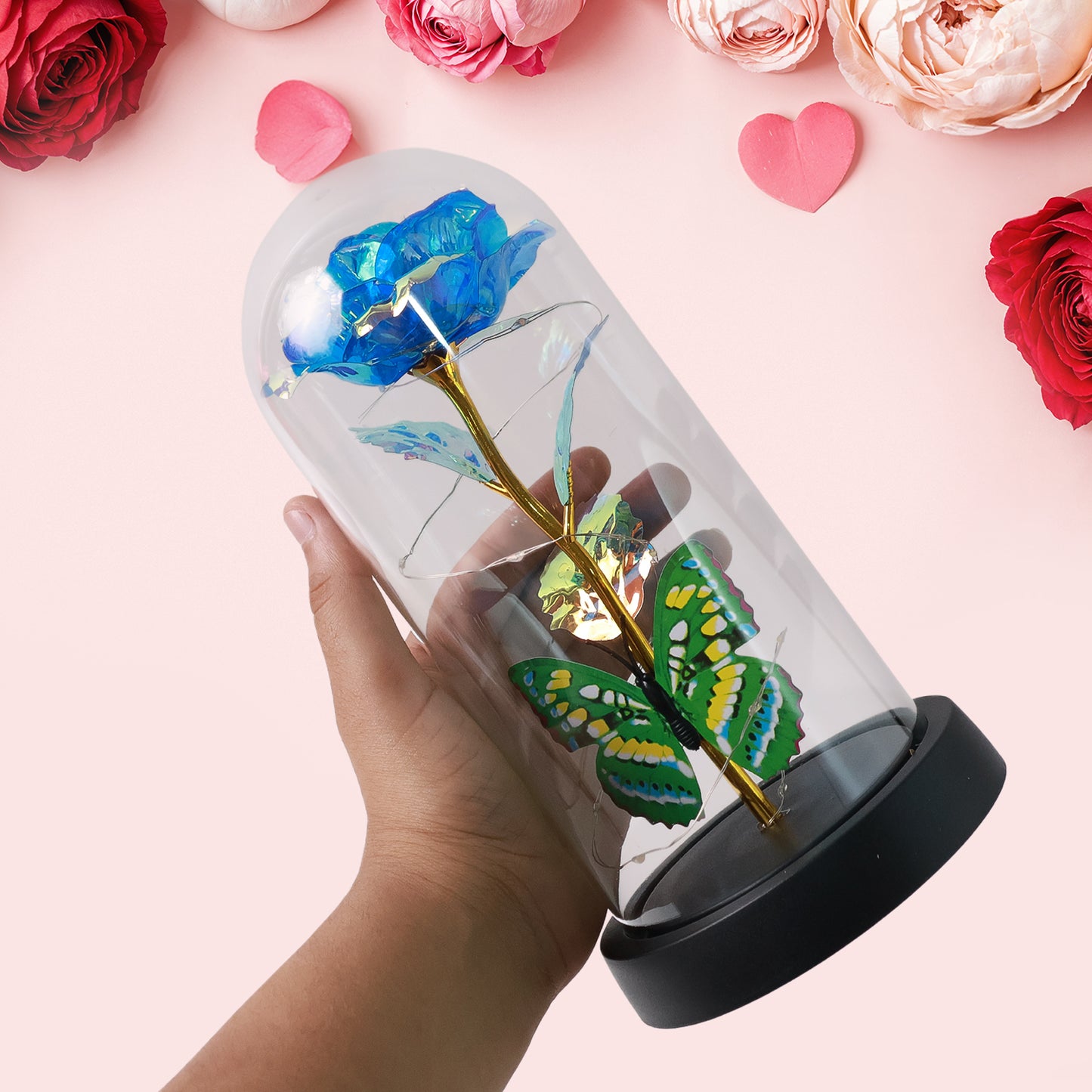 Led-powered Eternal Rose In Plastic Dome (Battery Not Included)