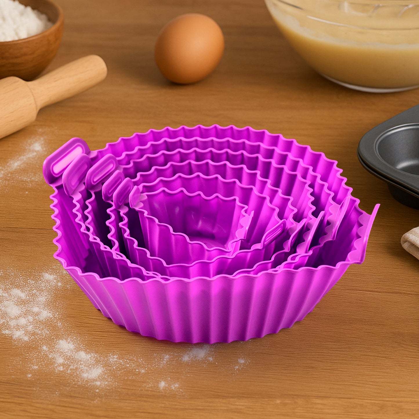 Air Fryer Reusable Silicone Pot Set with Handles (6-Piece)
