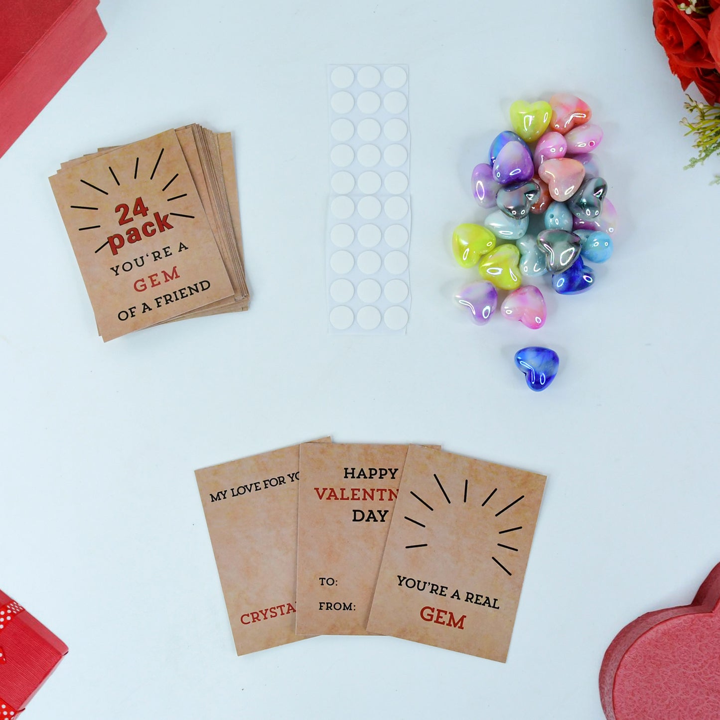 Heart-shaped Crystal Gem With Gift Cards (24 Pc)