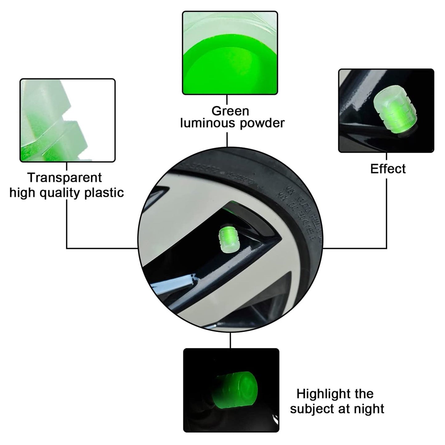 Luminous tyre Valve Caps ( 4 Pcs )