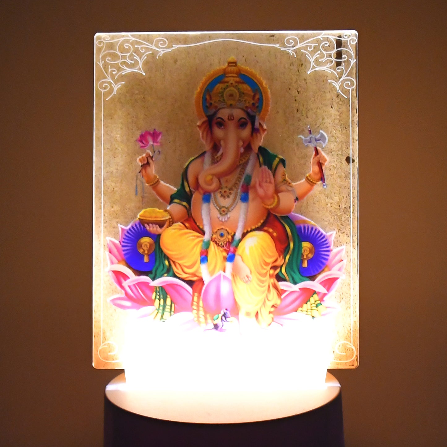 Beautiful 3d Lord Shree Ganesh  Frame With Soft White Light