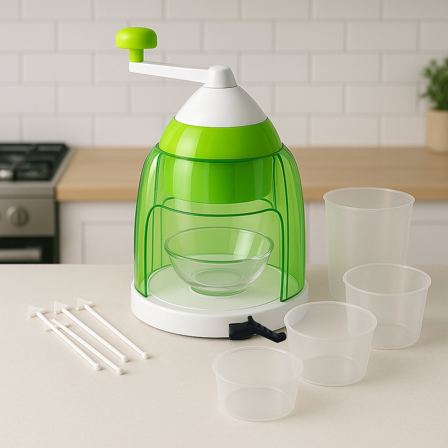 Manual Ice Crusher and Snow Cone Maker with Crank