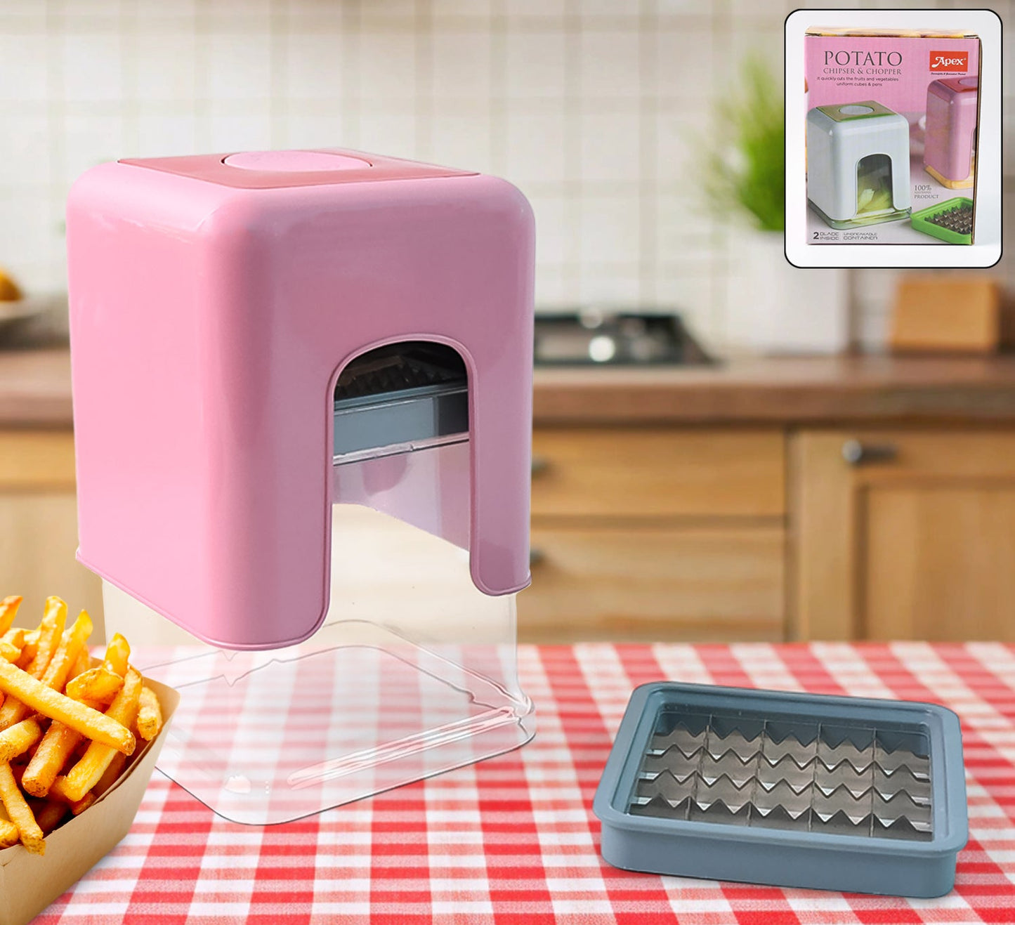 Heavy Duty Potato Chipser  Vegetable Chopper With Dual Blade Set