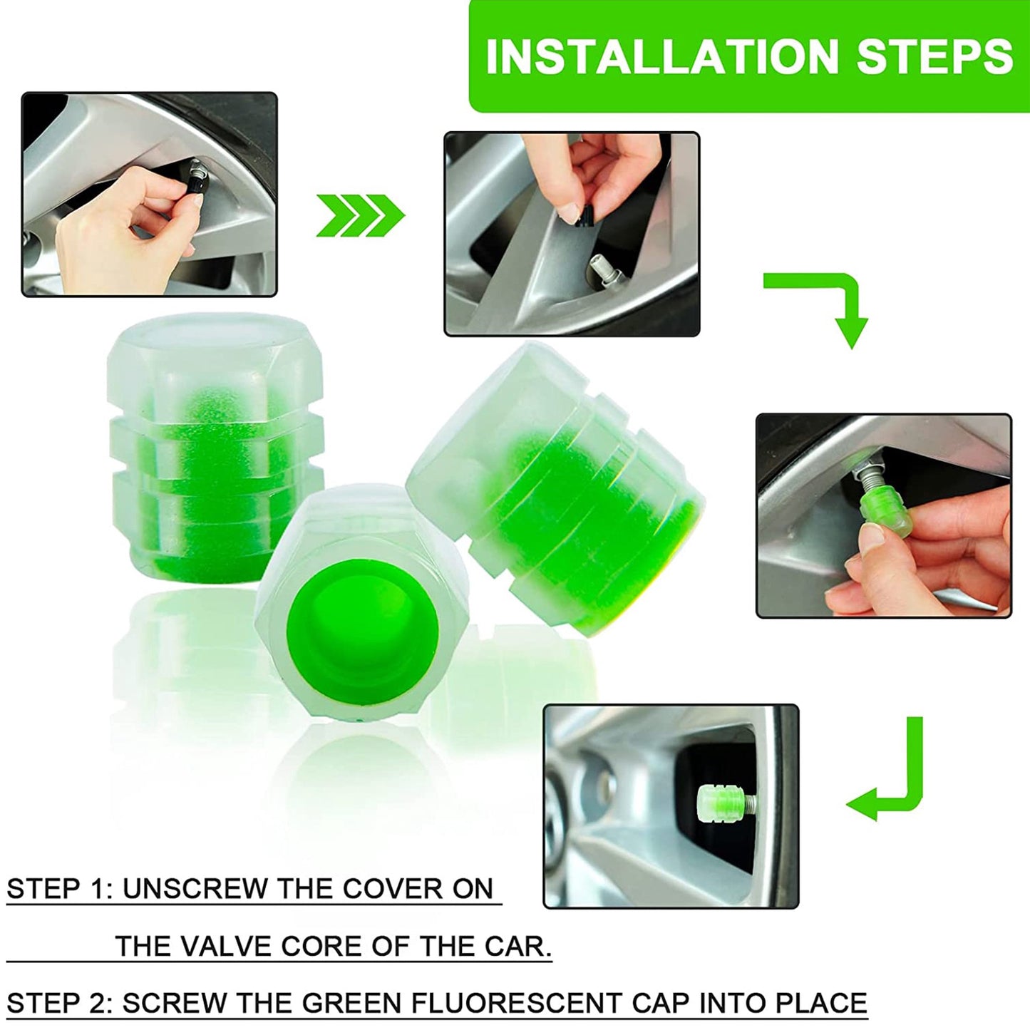 Luminous tyre Valve Caps ( 4 Pcs )