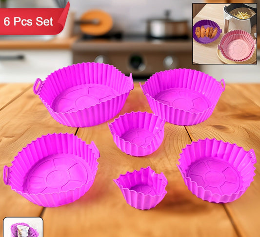 Air Fryer Reusable Silicone Pot Set with Handles (6-Piece)
