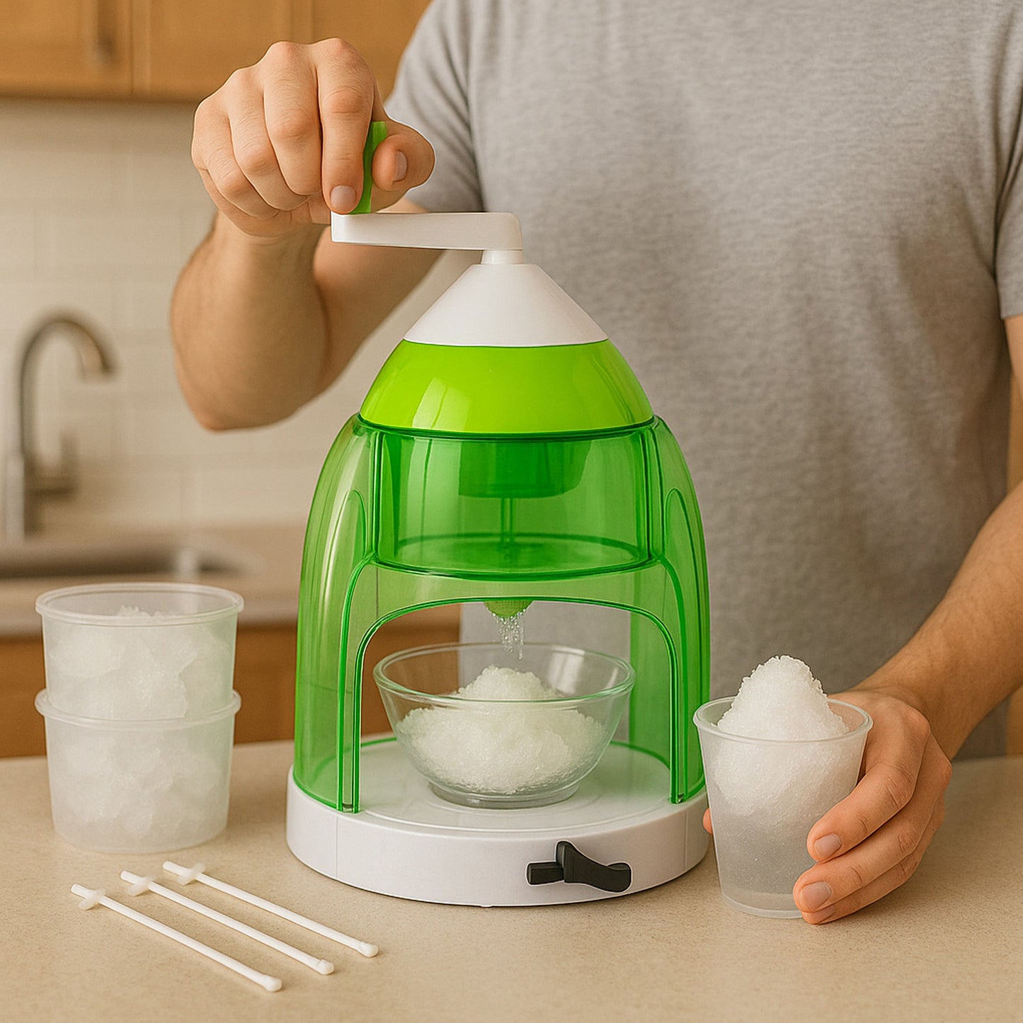 Manual Ice Crusher and Snow Cone Maker with Crank