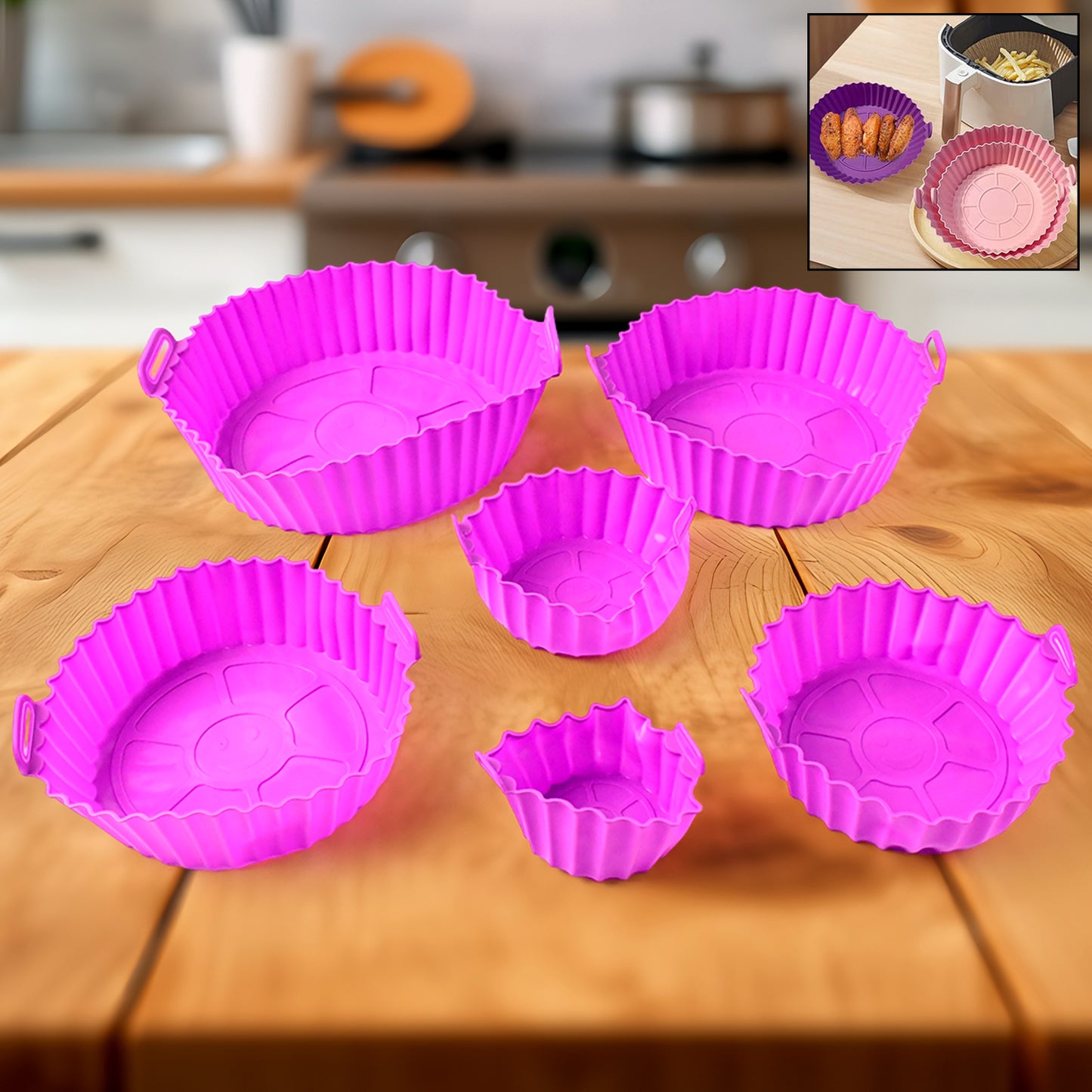 Air Fryer Reusable Silicone Pot Set with Handles (6-Piece)